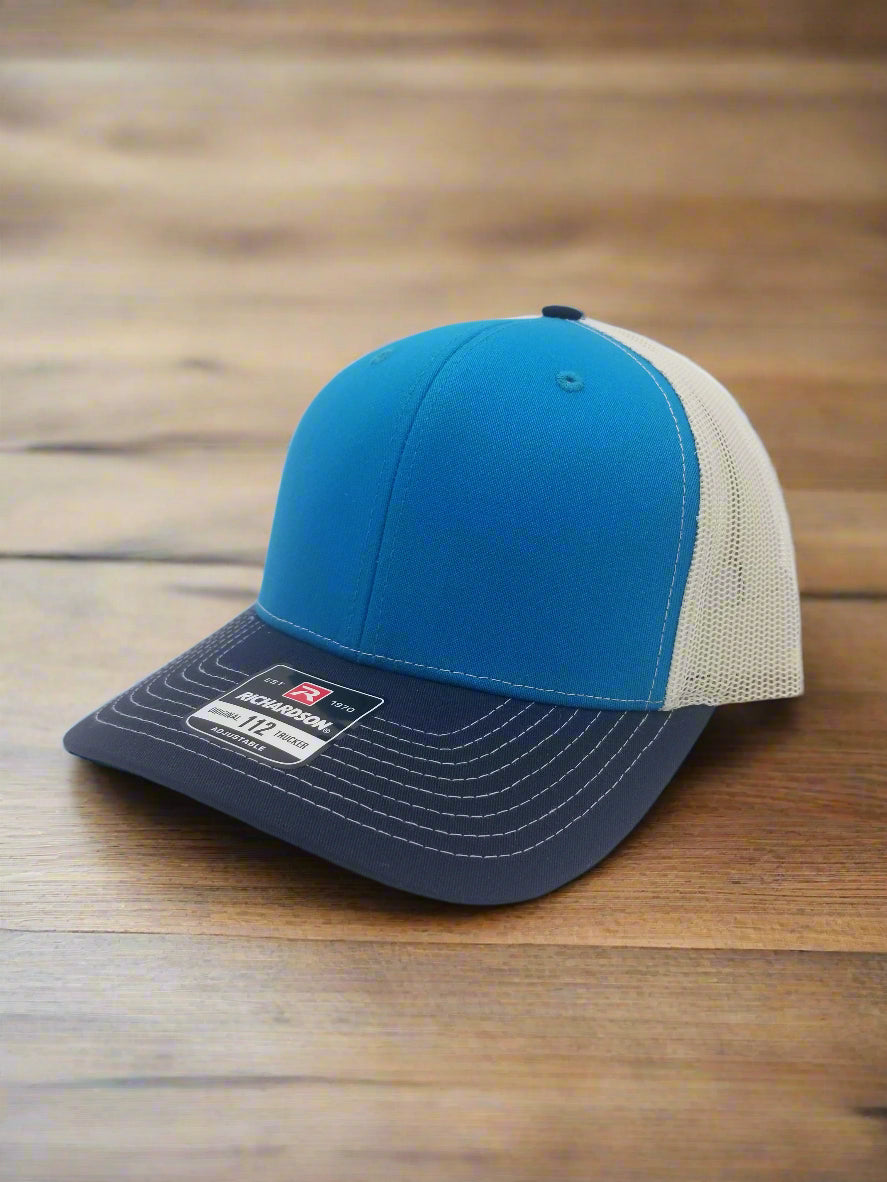 Customizable Blue/ Navy Blue/ Birch Trucker Hat