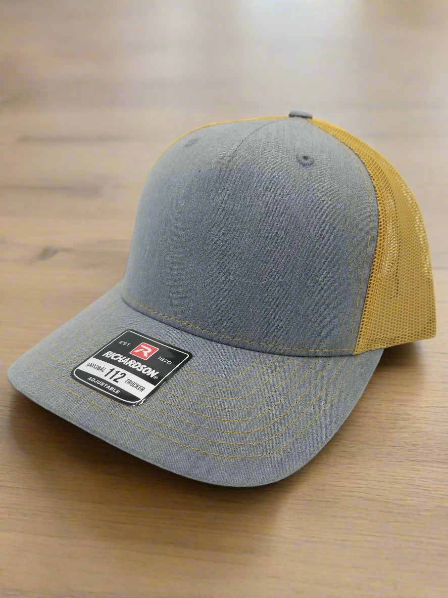 Customizable Heather Gray/Amber Trucker Hat