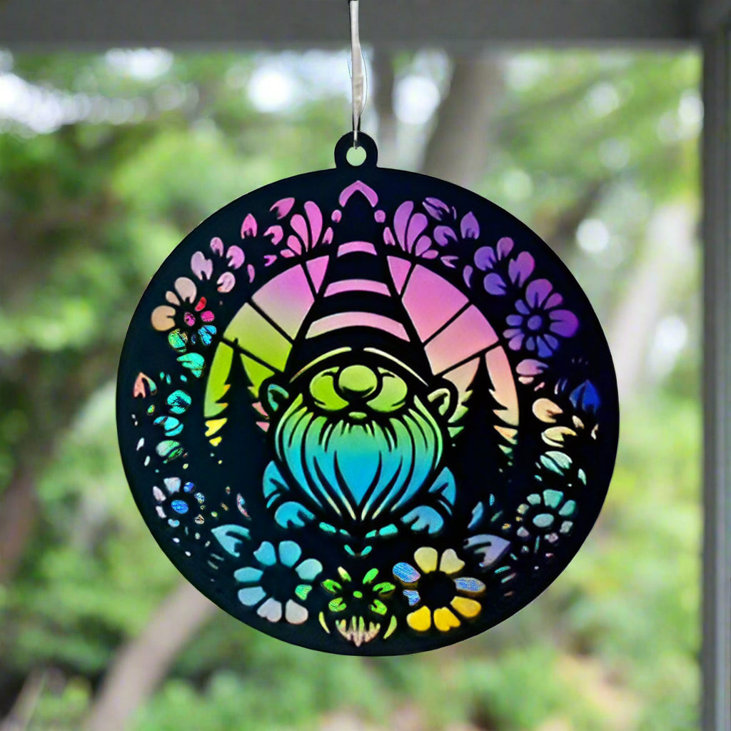 Handcrafted Wood and Acrylic Gnome Suncatcher