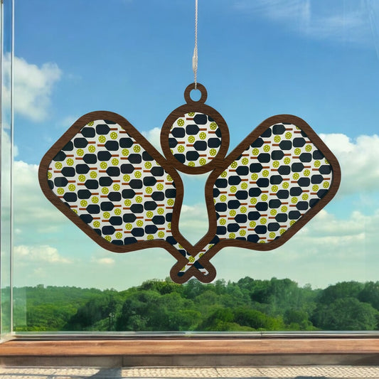 Handcrafted Wood and Acrylic Pickleball Suncatcher