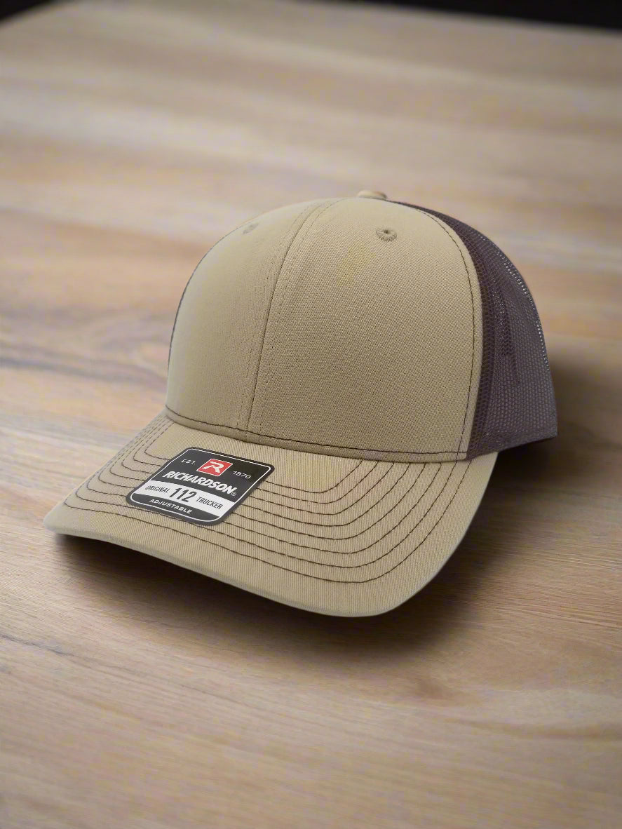 Customizable Khaki/Burgundy Trucker Hat