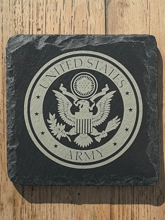 Engraved Slate Coaster - Military Theme