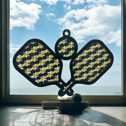 Handcrafted Wood and Acrylic Pickleball Suncatcher