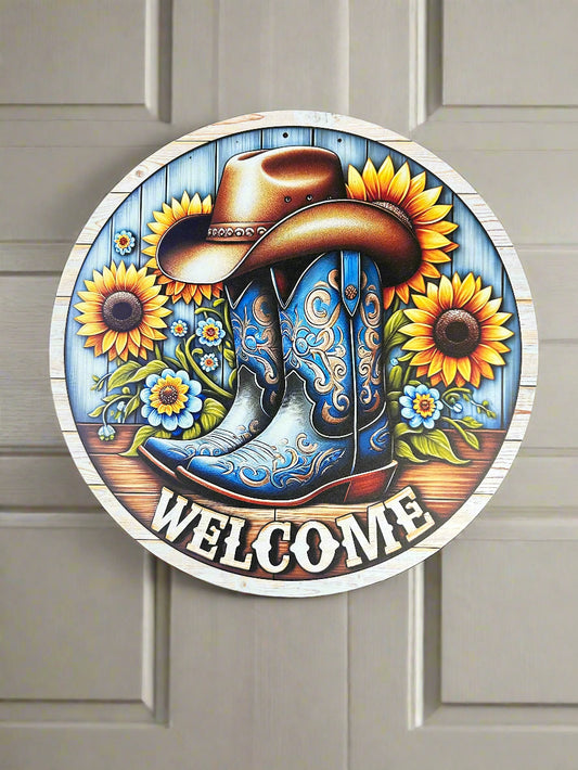 Boots & Sunflowers Welcome Sign